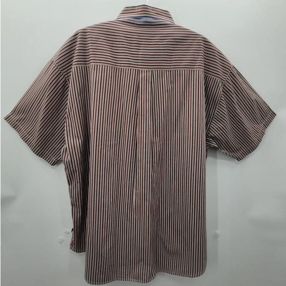 Bugle Boy Classics Vintage Blue Red Striped Short Sleeve Button Up Men's Shirt - Picture 3 of 13